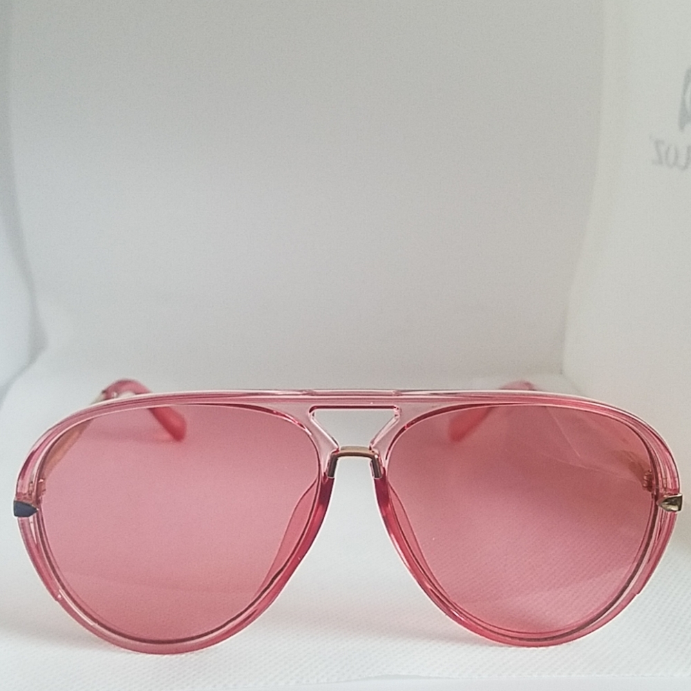 Womens pink lens and frame aviator sunglasses with